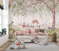 Unicorn Forest Green wallpaper creates a dreamy ambiance.
