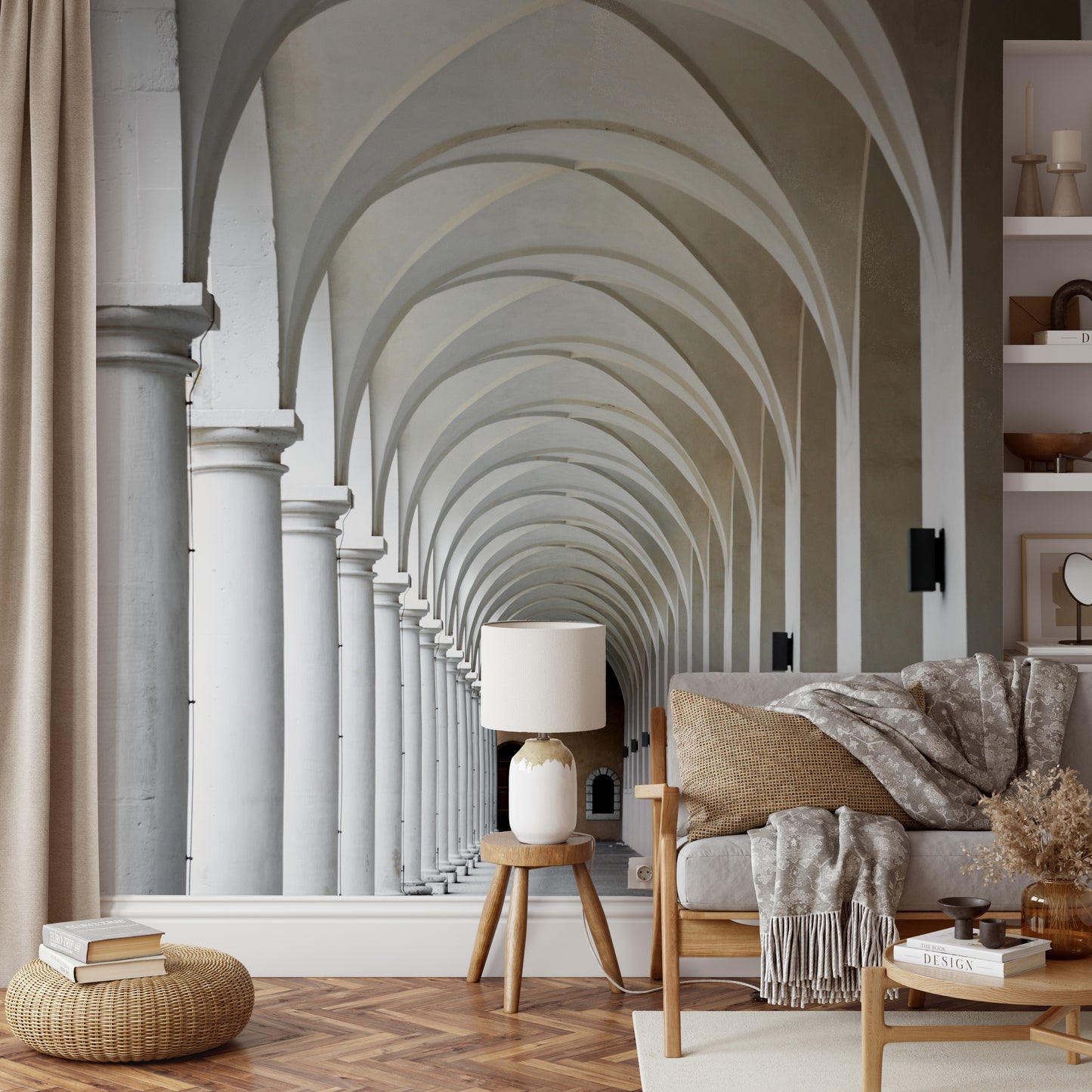Classic vaulted ceiling wallpaper with elegant arches
