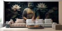 Artistic Buddha lotus mural for serene decor
