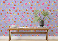 Whimsical wall decor with charming smiley blooms pattern
