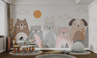 Cute cartoon animal mural for children's bedrooms