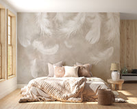 Gentle feather drift mural for peaceful vibes
