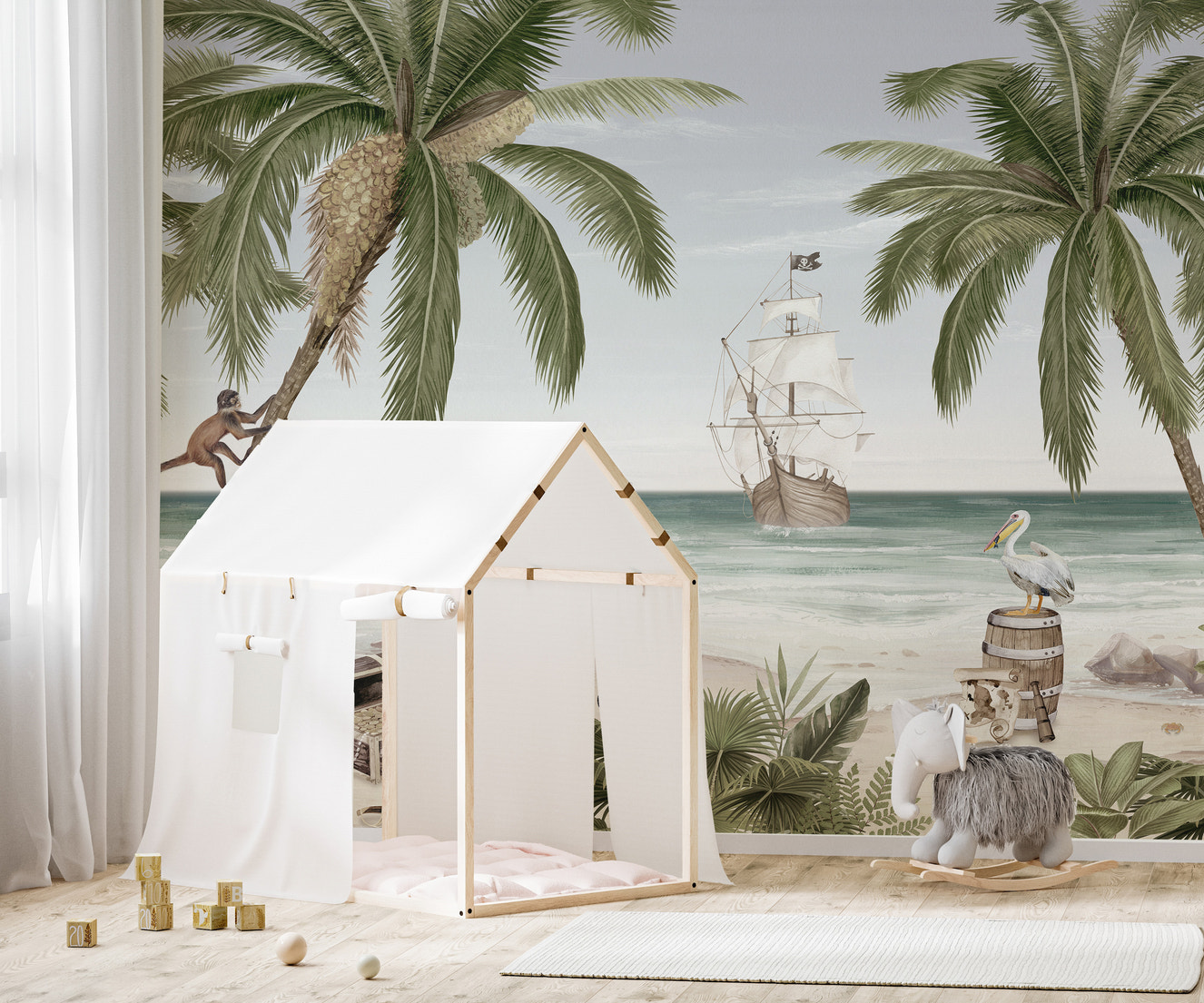 Pirate bay mural featuring a mysterious coastal scene.