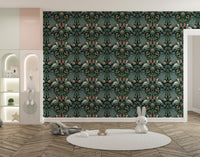 Elegant green wallpaper with timeless floral details