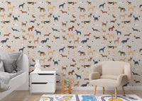 Unique beige wallpaper with a charming dog breed motif

