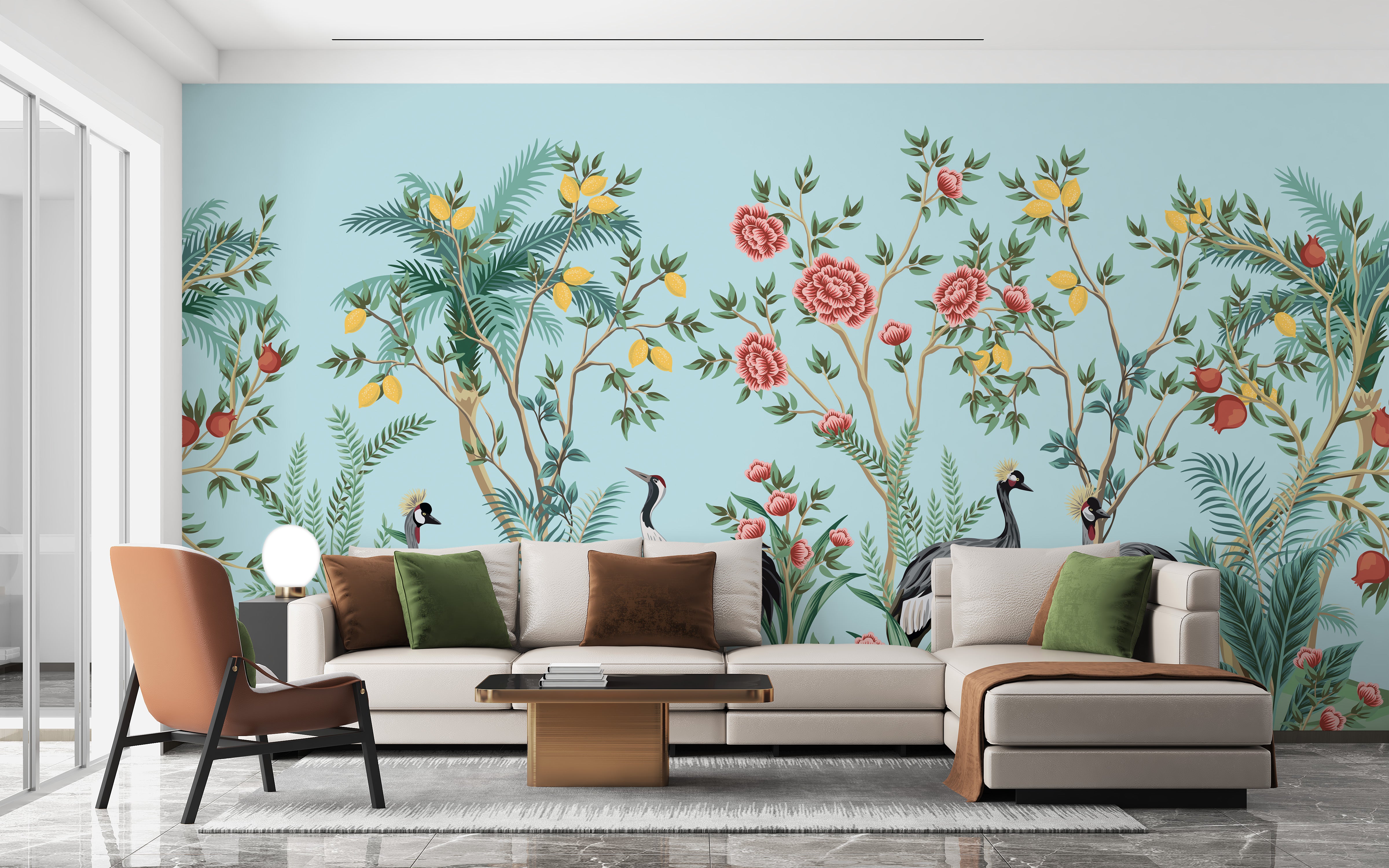 Wallpaper with graceful palm tree details



