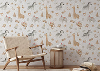 Watercolor wallpaper with zebra, monkey, and tropical animals