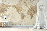 Earth map design antique style mural
