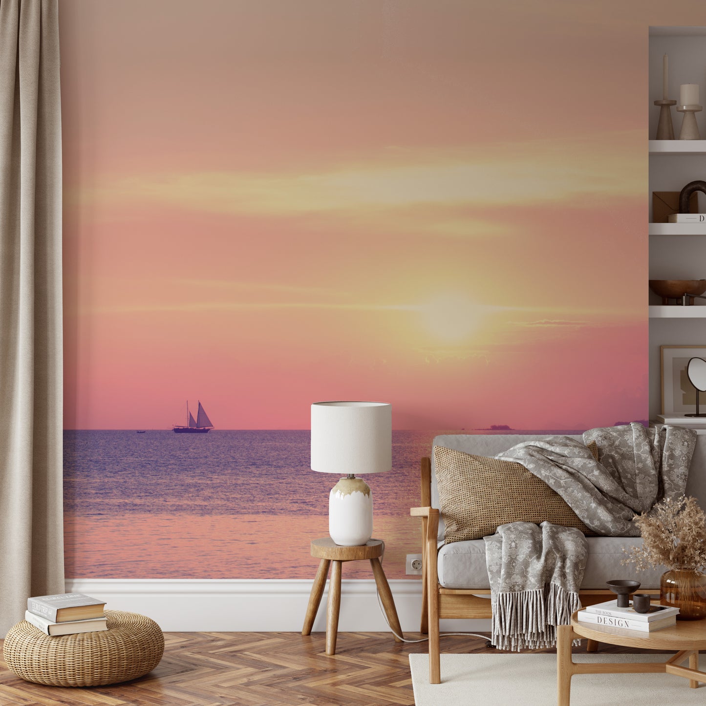 Serene beach sunset wallpaper design
