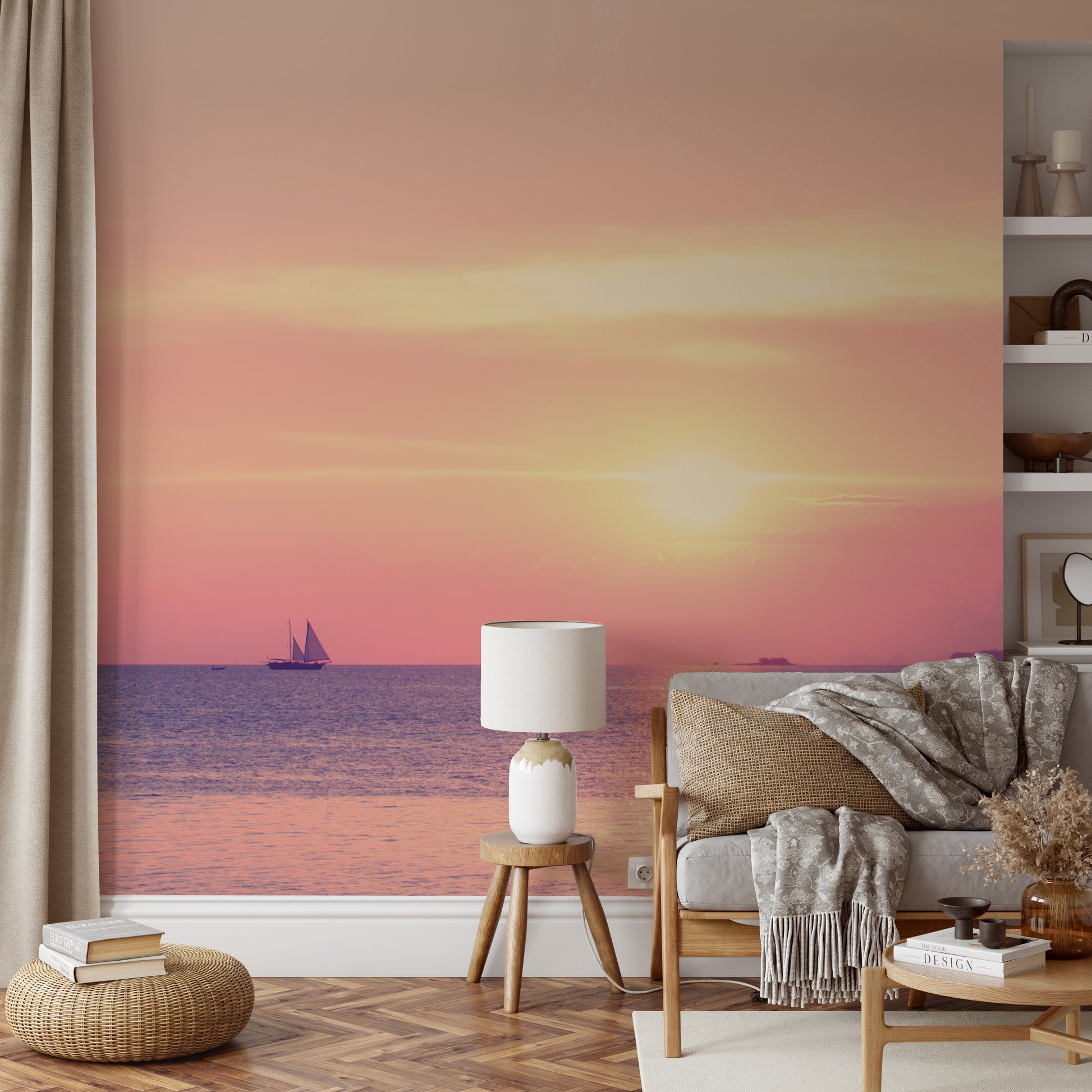Serene beach sunset wallpaper design
