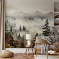 Foggy pine trees wall decor
