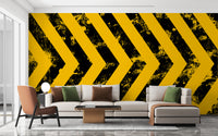 Bold black and yellow hazard stripes wallpaper
