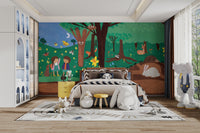 Cozy Forest Friends Night Wall Mural