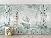 Majestic bear mural with a regal forest theme.
