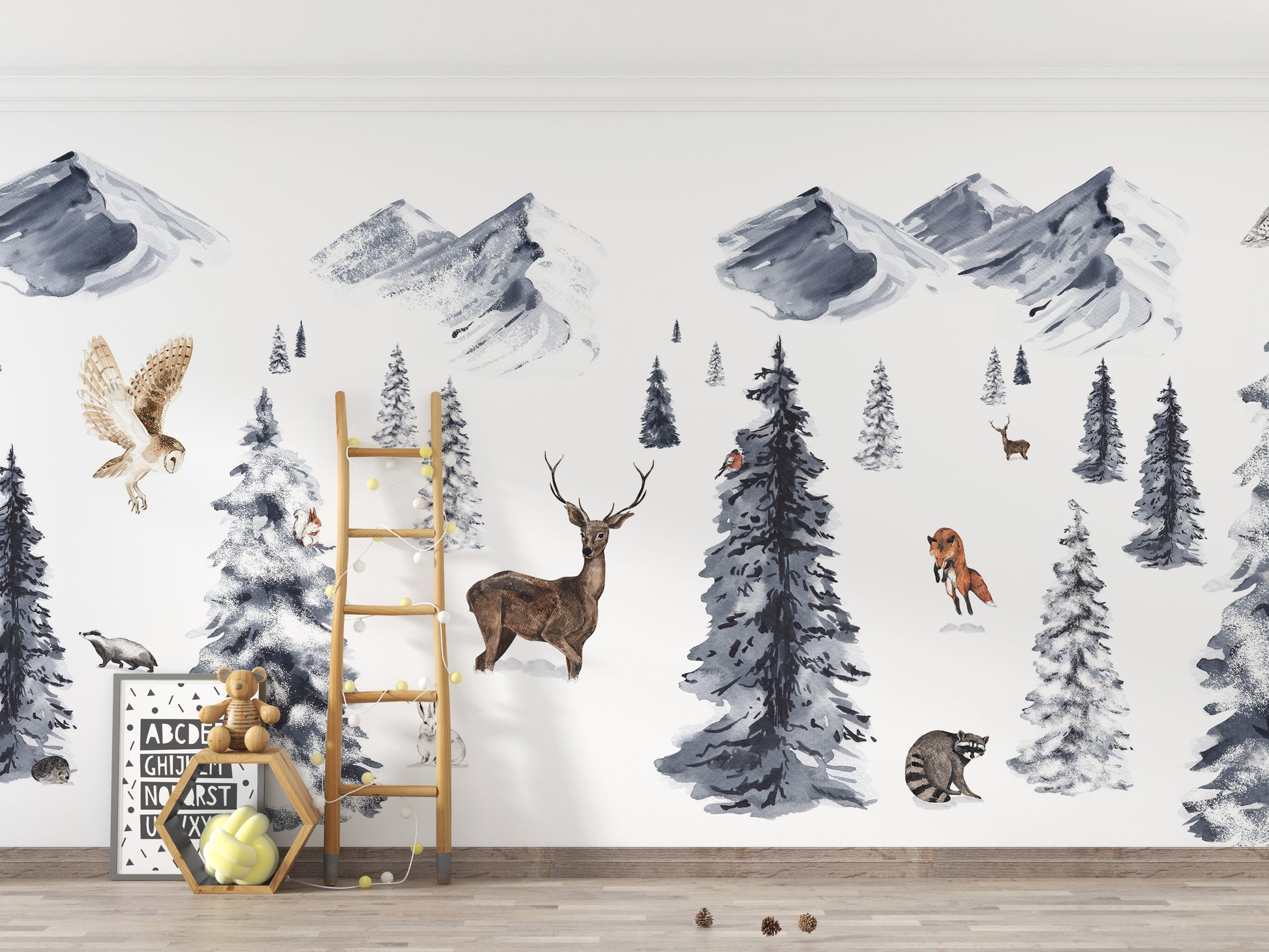 Elegant Winter Wonderland design for serene wall decor.
