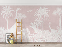 Fun Monochrome Dino Pink mural for vibrant spaces.
