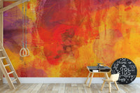 Removable bright orange abstract wallpaper for rooms