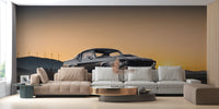 Vibrant sunset Mustang mural for walls
