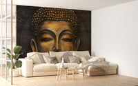 Golden Buddha wallpaper for serene interiors

