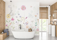 Removable bright flowers wallpaper for cheerful rooms
