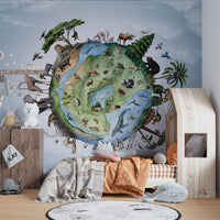 Diverse wildlife mural with animals from around the world.
