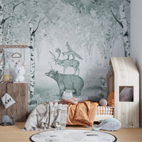 Bear king wall mural showcasing forest wildlife beauty.
