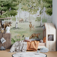 Watercolor Woodland Wonders wallpaper enhances cozy spaces.
