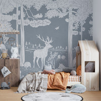 Peaceful Monochrome Forest Blue mural for modern walls.

