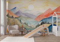 Hand-painted watercolor mountain design
