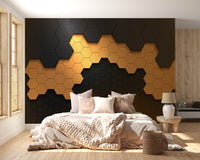 Luxe chic black gold wall mural for rooms
