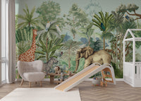 Vibrant jungle wildlife scene with lush plants