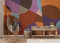 Artistic wall mural featuring bright and bold geometric shapes
