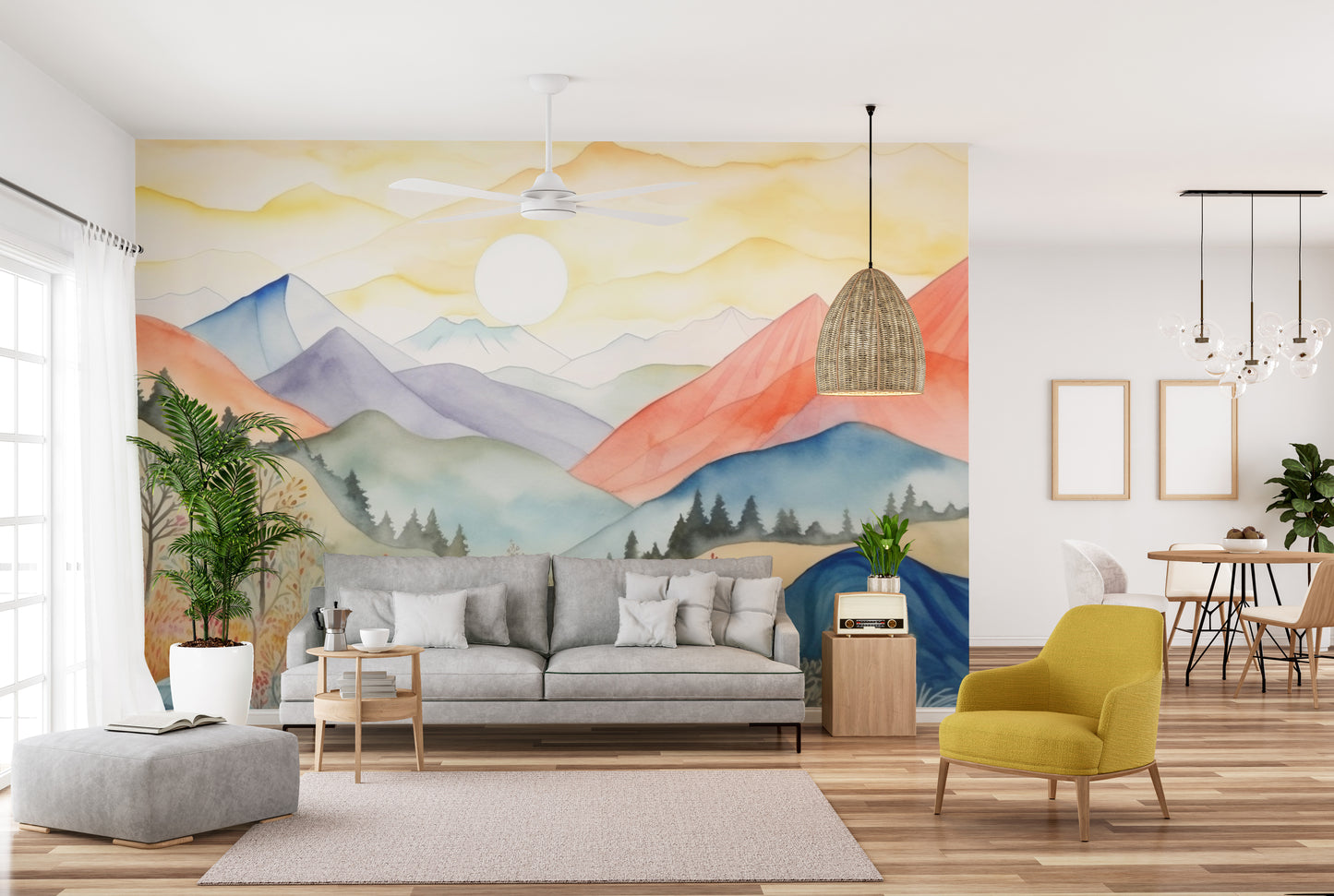Artistic watercolor landscape wall mural
