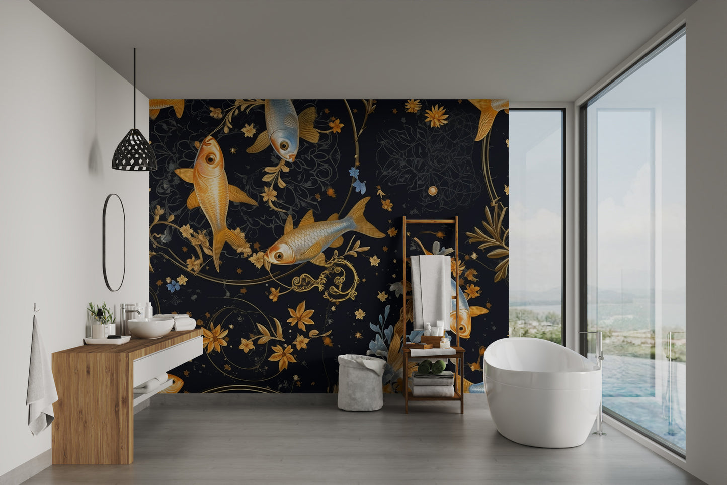 Luxury Goldfish Pattern Wallpaper