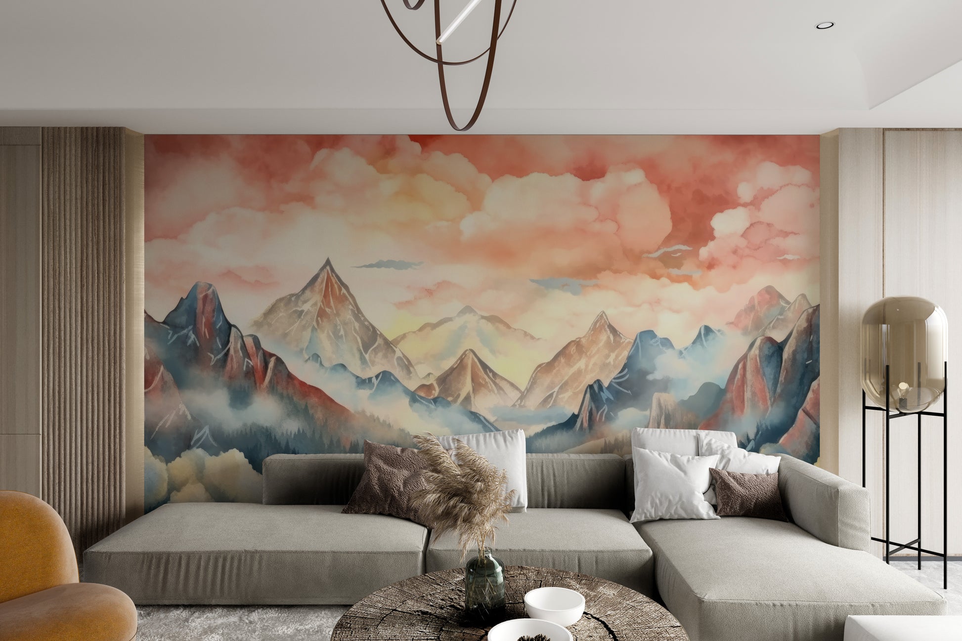 3.	Foggy mountain wall art with a hand-painted effect