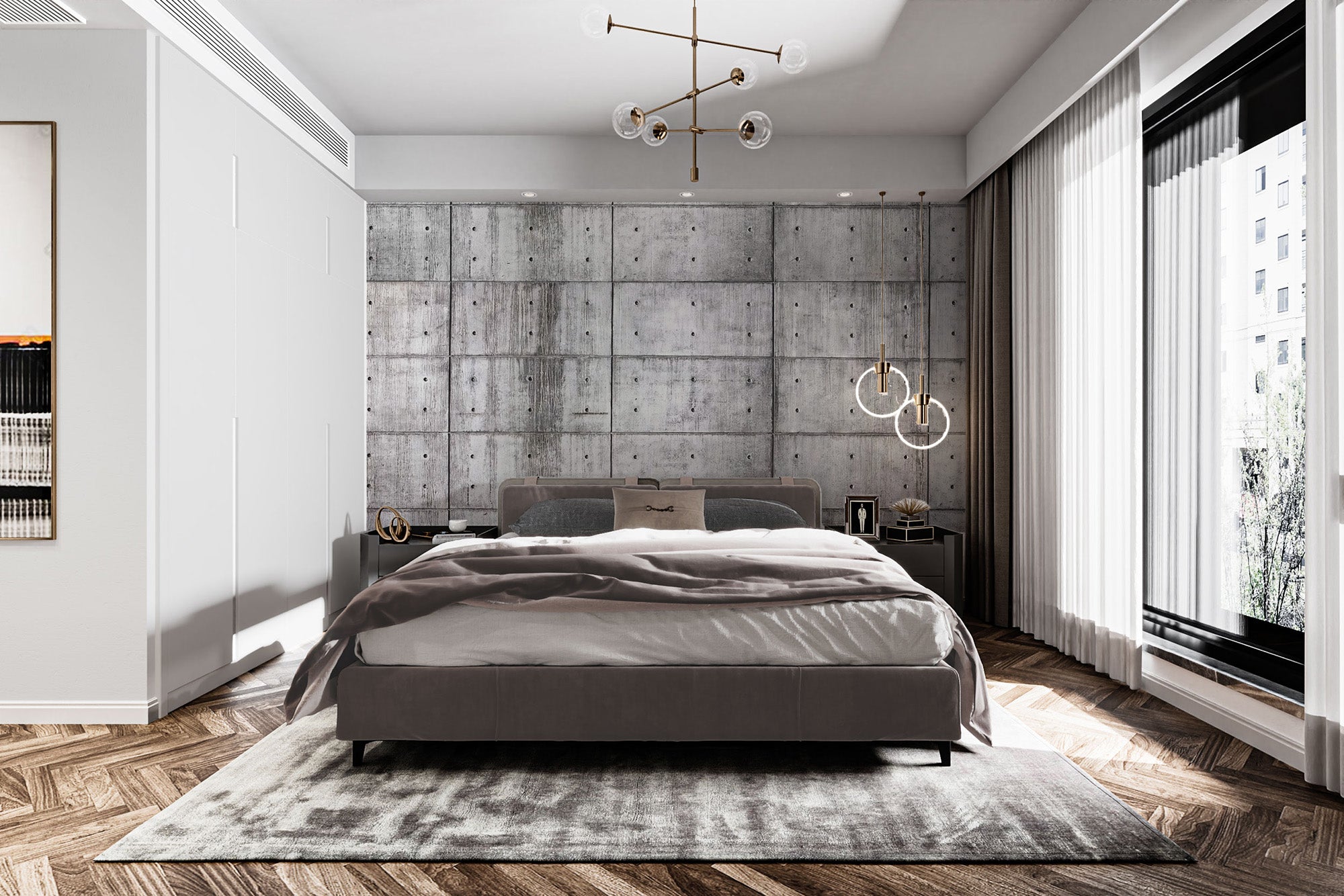 Contemporary concrete block mural with gritty, urban details
