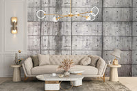 Minimalist wall mural featuring rough concrete block surfaces
