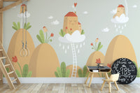 Natural mountain mural in earthy palette
