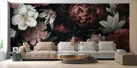 Romantic floral bloom wallpaper mural.
