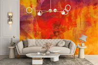 Self-adhesive orange abstract mural for modern interiors