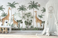 Wildlife-inspired wallpaper featuring graceful giraffes.
