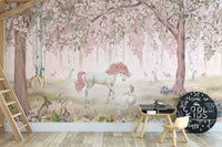 Transform spaces with Unicorn Forest Pink wall mural.
