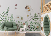Fairy-themed mural showcasing a lush garden setting.
