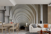 European-style classical hallway mural with symmetry
