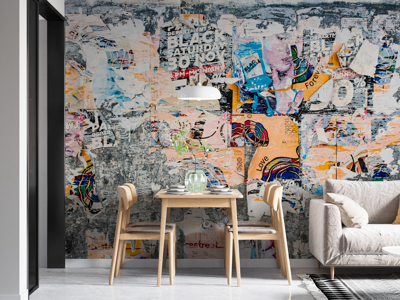 Vintage layered echoes wall art mural design
