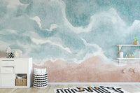 Artistic beach wave mural for coastal rooms
