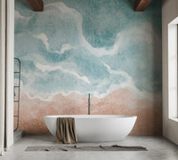 Boho wave mural for tranquil beach vibes
