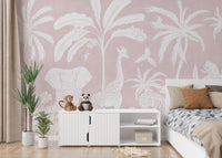 Artistic Monochrome Jungle Pink mural for dynamic interiors.
