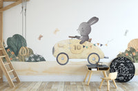 Happy bunny ride mural for vibrant interiors
