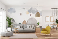 Abstract wall mural with tranquil nature theme
